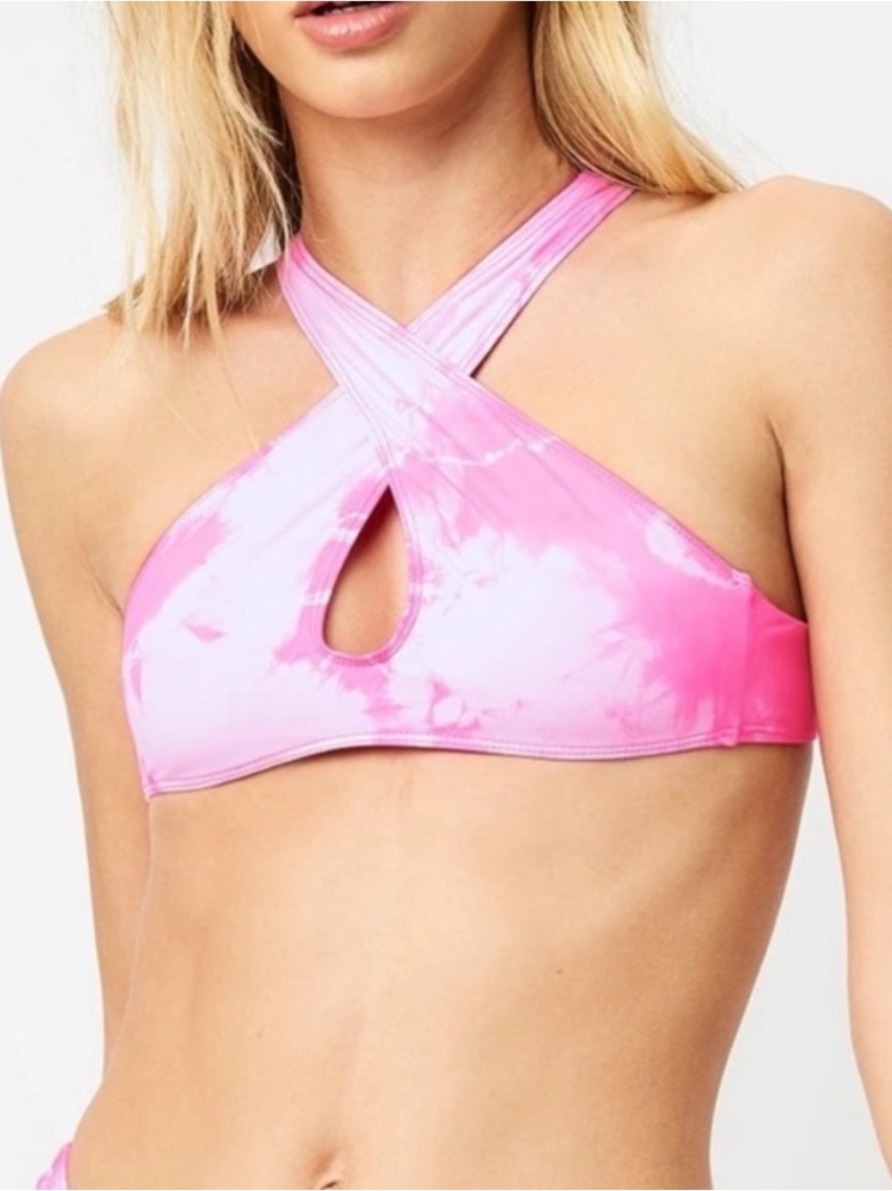 Frankie’s Bikinis x Sofia Richie Pink Tie-Dye Crisscross Bikini Top